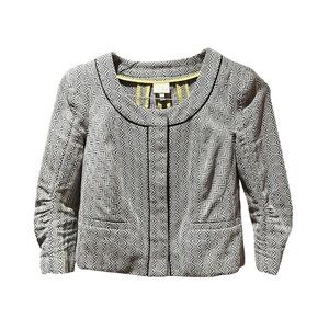 Anthropologie | Cropped Blazer Jacket Geometric Print Gray White, Size 4